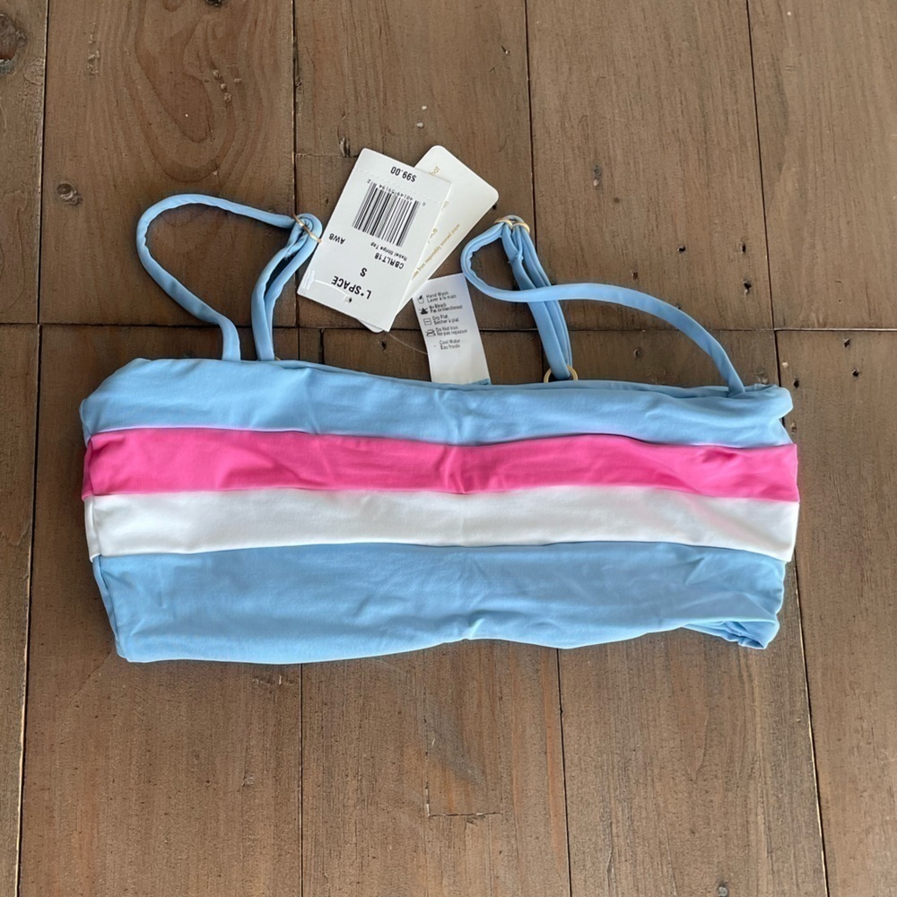 L*SPACE Rebel Stripe bikini Top-AWB Blue Pink NWT - Picture 3 of 6